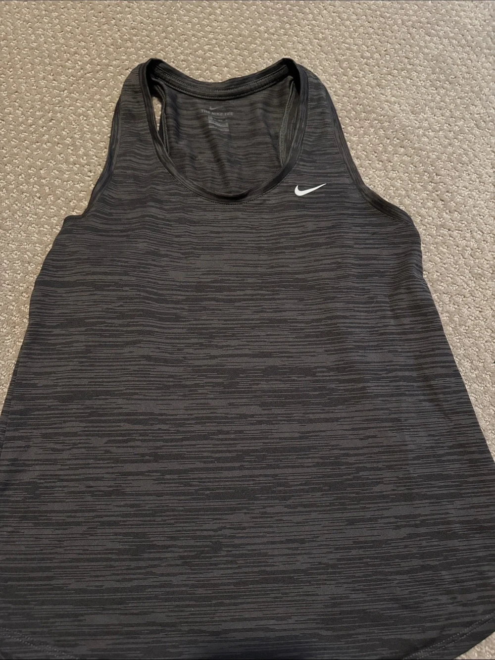 Nike Dri fit Women's Black/Plum Heathered Racerback Tank with White Swoosh